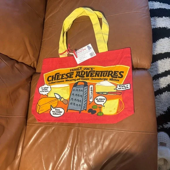 NWT 🏷️ Trader Joe's Cheese Experience Tote Bag - Red & Yellow - Picture 3 of 4